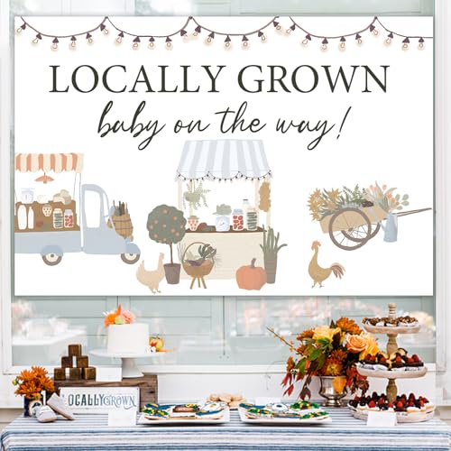 kreat4joy Locally Grown Baby Shower Backdrop, Vegetable and Fruit Baby Shower Decorations, Farmer's Market Baby Shower Decorations Backdrop for Kids Boy Girl Baby Shower Photography Background