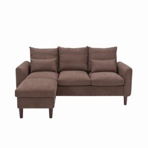 Panana 3 Seater with Footstool Chaise Small L-Shaped Corner Sofa Couch Armchair Furniture for Living Room Office (Brown Linen, 3 Seater + Ottoman)