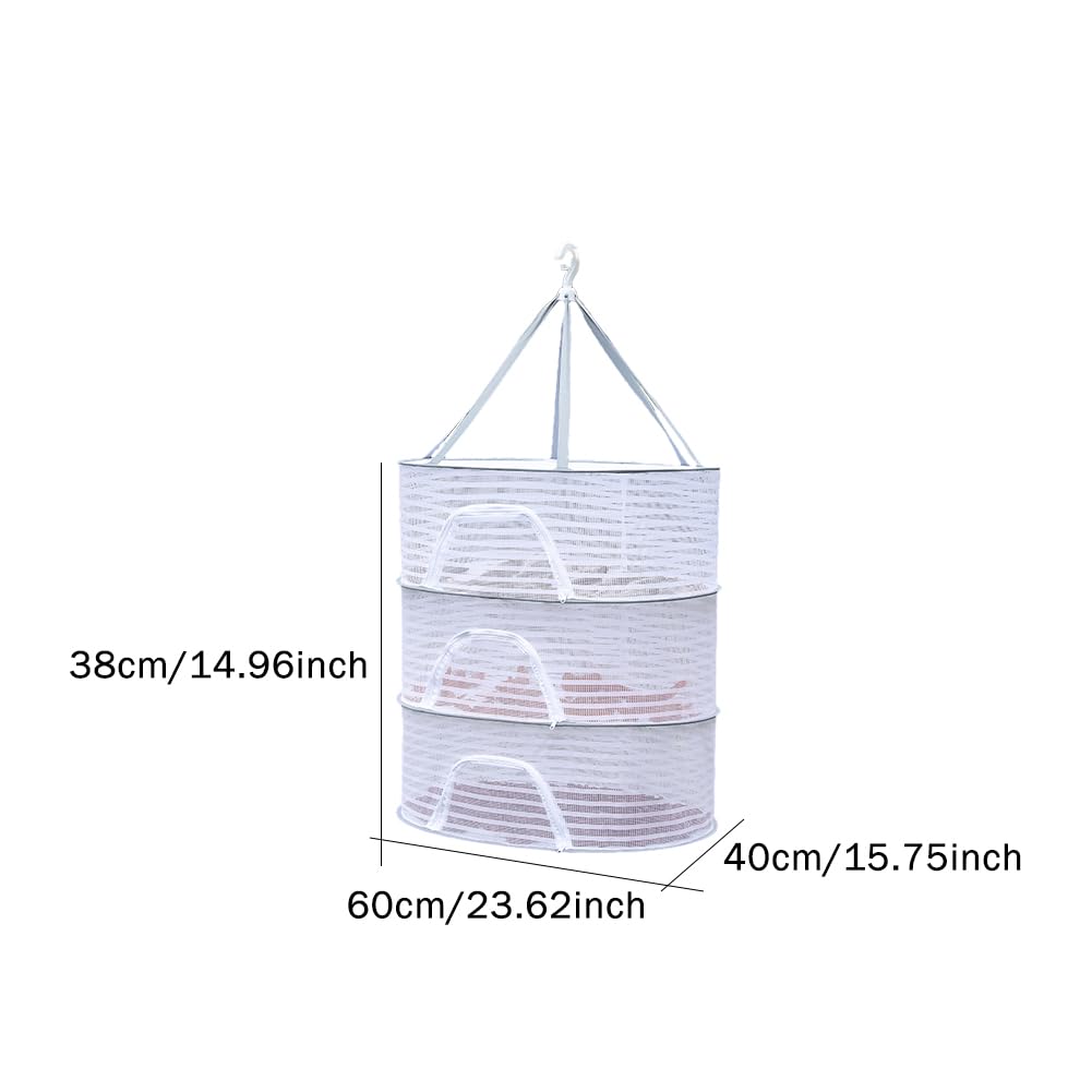 RVXlRDN Herb Drying Rack, 3 Layer Foldable Hanging Mesh Net with Zipper, Outdoor Drying Rack Mesh Dryer for Drying Herb Vegs Fruits Bud Plants(Size:M)