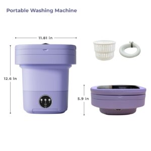 WNDT Mini Portable Washing Machine with 11L Capacity and Blue Light, Ideal for Underwear, Socks, Baby Clothes, Foldable Design for Space-saving Convenience, Perfect for On-the-Go Use - Purple