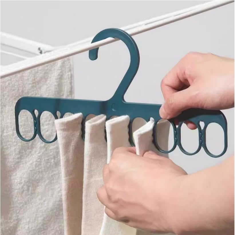 2 Pcs Eight Tooth Sock Clips,Wardrobe Rack,Clothing Storage Rack, Suitable for Storing Hats,Ties,Socks,Towels etc,Suitable for Home and Travel(Light Green)