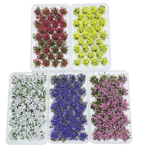 Woohome 32 PCS Static Grass Tuft Model Grass Tufts Railway Artificial Grass Red Bushy Tuft Flower Cluster Vegetation Groups for DIY Architecture Building Model Train Landscape Railroad Scenery