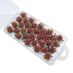 Woohome 32 PCS Static Grass Tuft Model Grass Tufts Railway Artificial Grass Red Bushy Tuft Flower Cluster Vegetation Groups for DIY Architecture Building Model Train Landscape Railroad Scenery