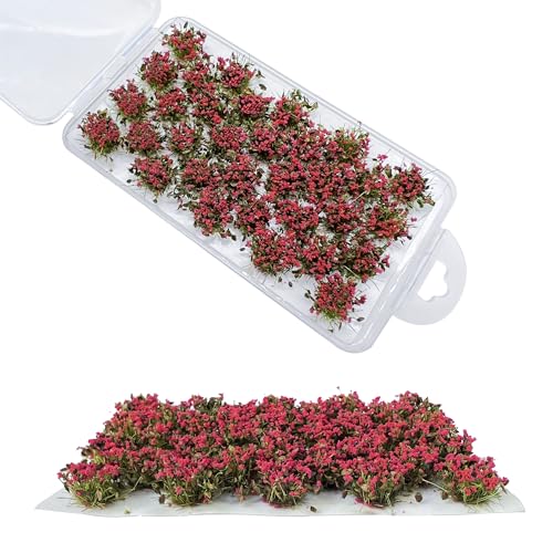 Woohome 32 PCS Static Grass Tuft Model Grass Tufts Railway Artificial Grass Red Bushy Tuft Flower Cluster Vegetation Groups for DIY Architecture Building Model Train Landscape Railroad Scenery