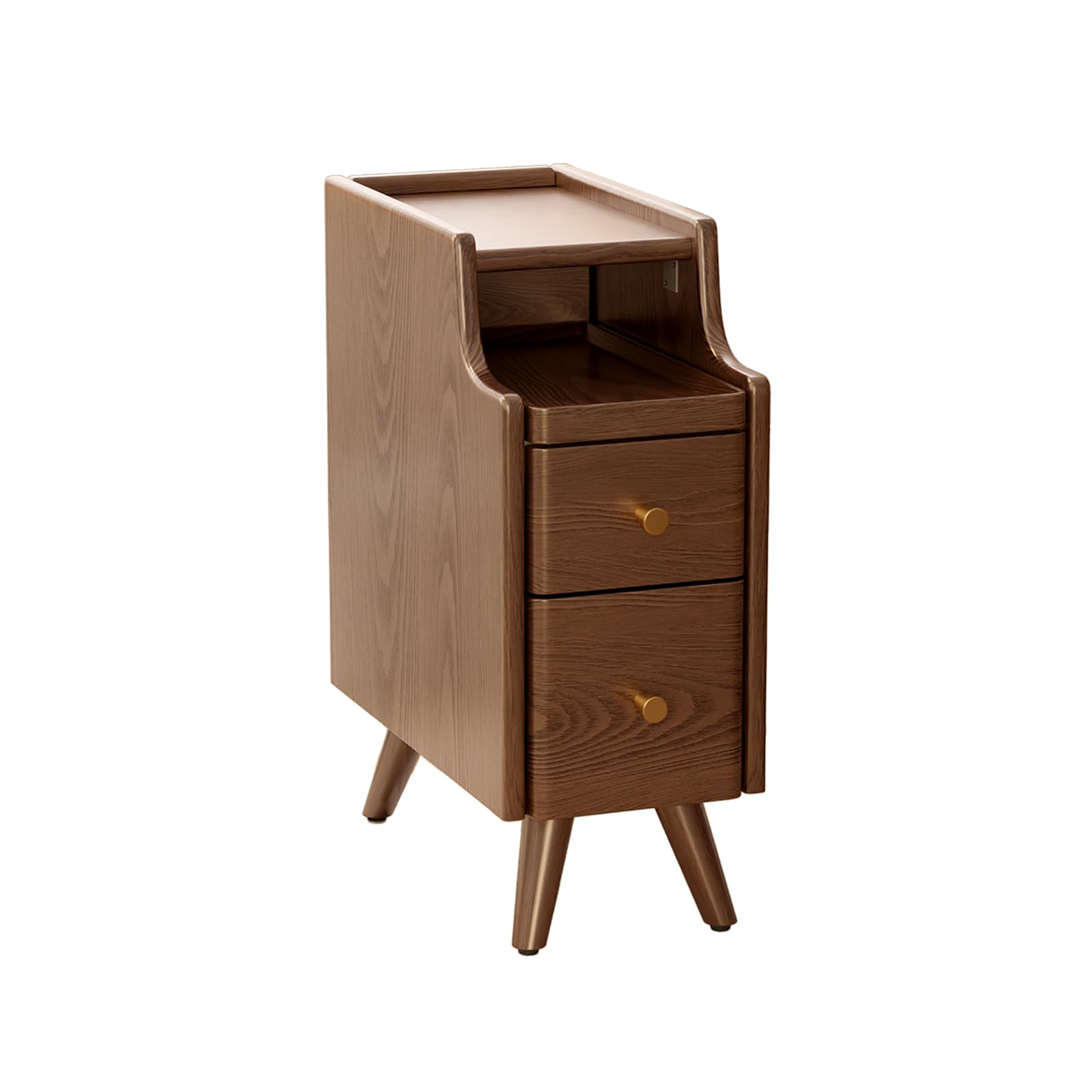 KASLANDI Small Nightstand,Solid Wood Nightstand with Drawers, Walnut Bedside Table for Bedroom