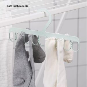 2 Pcs Eight Tooth Sock Clips,Wardrobe Rack,Clothing Storage Rack, Suitable for Storing Hats,Ties,Socks,Towels etc,Suitable for Home and Travel(Light Green)