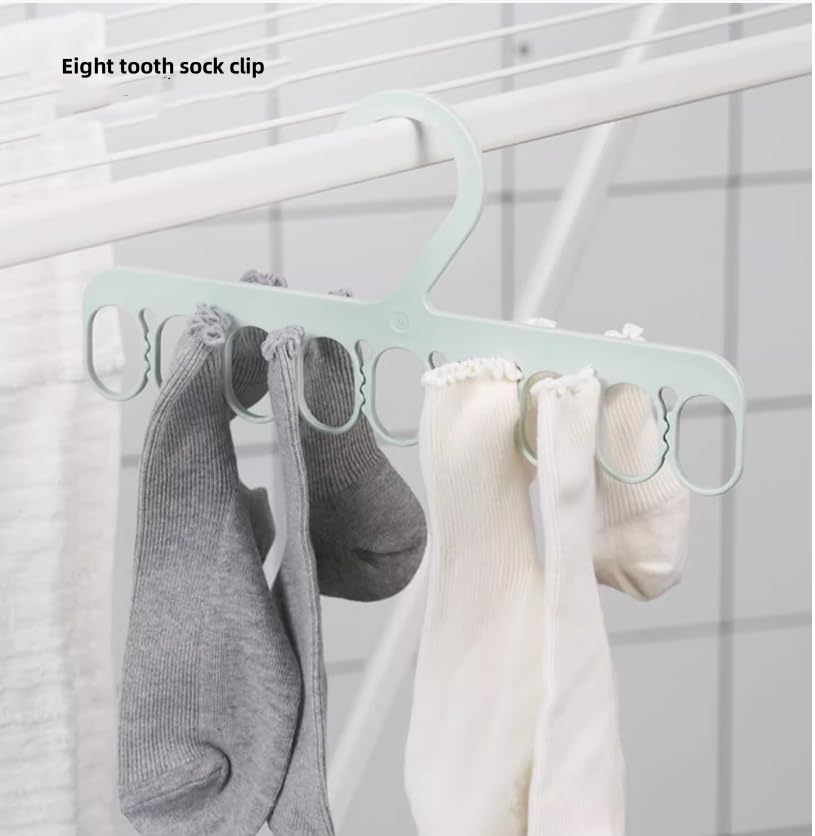 2 Pcs Eight Tooth Sock Clips,Wardrobe Rack,Clothing Storage Rack, Suitable for Storing Hats,Ties,Socks,Towels etc,Suitable for Home and Travel(Light Green)