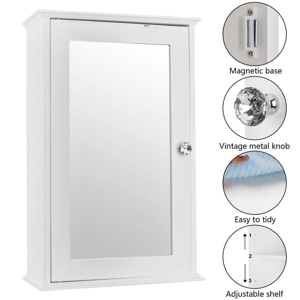 IFFANY Mirror Door Wall Mount Hanging Medicine Cabinet Bathroom Storage Shelf Organizer