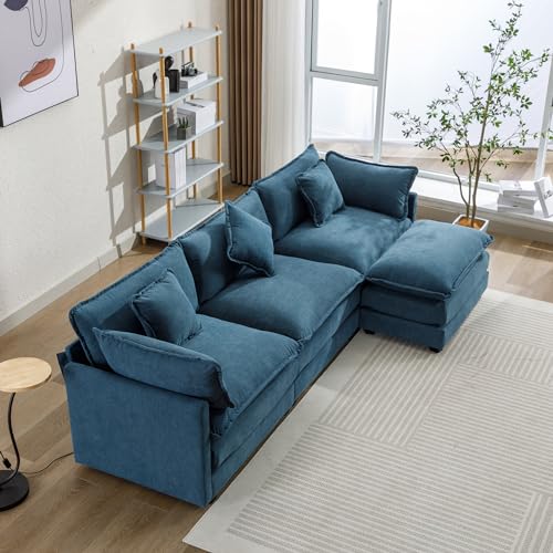 Minimalist Convertible Modular Sectional Sofa with Movable Ottoman Set, Comfort Chenille Upholstered Corner Couch, Free Combination Deep Seat Sofa&Couches with Throw Pillows for Living Room Apartment