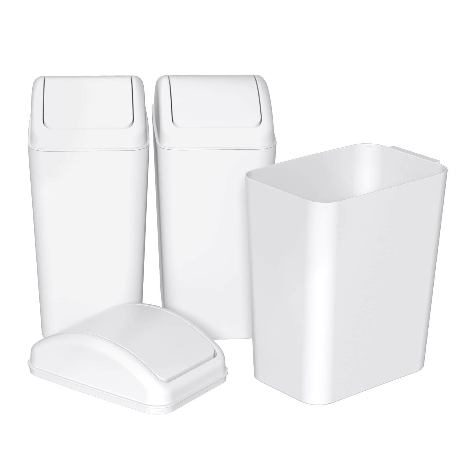 Yesdate 3-Pack 4.5 Gallon Plastic Trash Can with Swing Lid, Swing-Top Waste Can, White