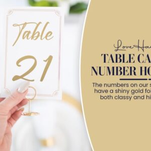 Gold Table Numbers 1-30 with Head Table Card & Table Number Holders - Elegant 4 x 6 Inch Place Seating Sign with Highly Visible Numbers for Wedding Reception, Restaurant, Anniversary, Birthday Party