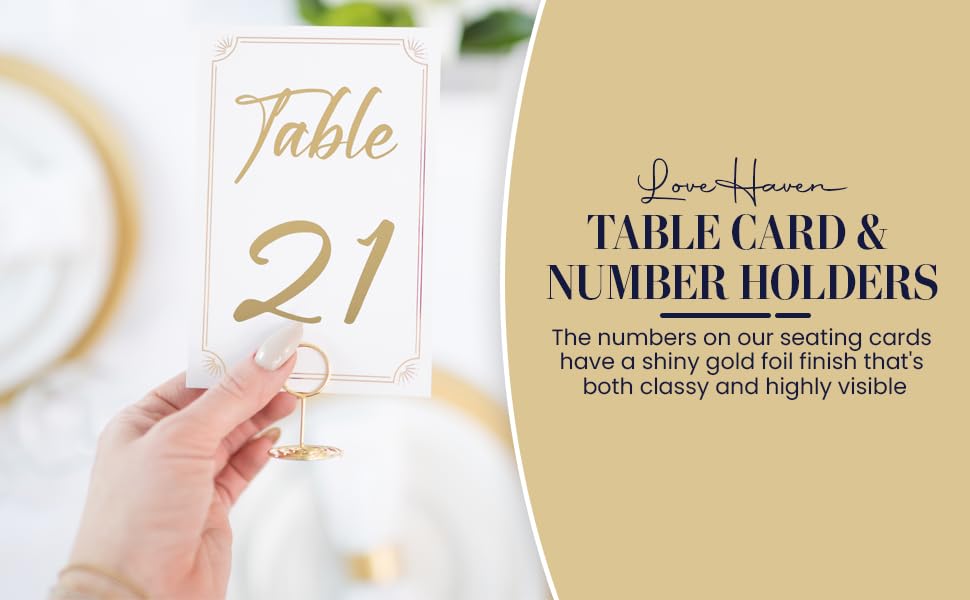 Gold Table Numbers 1-30 with Head Table Card & Table Number Holders - Elegant 4 x 6 Inch Place Seating Sign with Highly Visible Numbers for Wedding Reception, Restaurant, Anniversary, Birthday Party