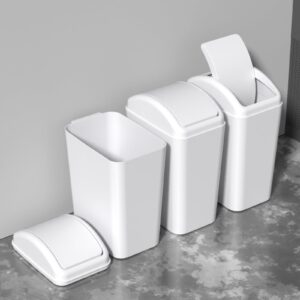 Yesdate 3-Pack 4.5 Gallon Plastic Trash Can with Swing Lid, Swing-Top Waste Can, White