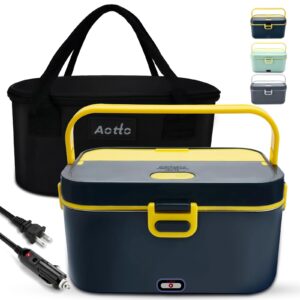 aotto electric lunch box, 90w heated lunch box, 2l stainless steel heated lunchbox for adults, 12/24/110v self heating portable food warmer for car/truck/work, lonchera eléctrica portátil food heater