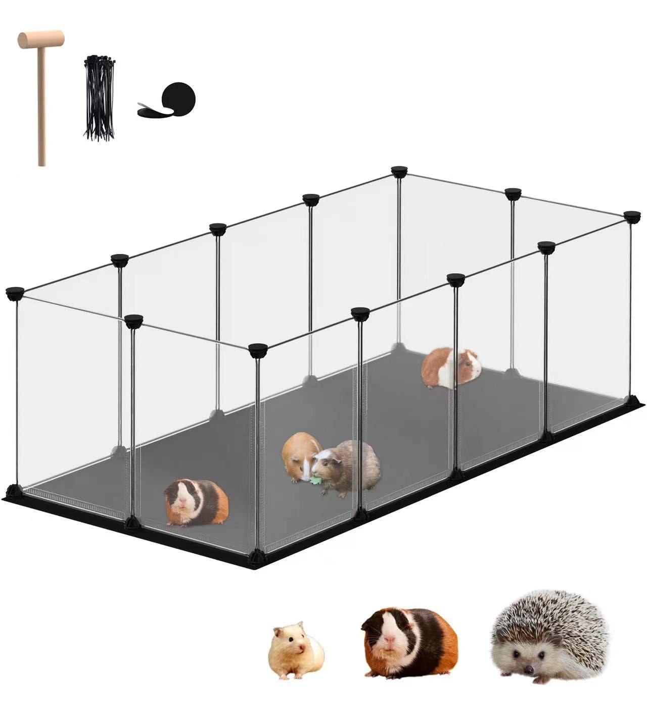 FunHola Small Animal Playpen, Guinea Pig Cages with Waterproof Mat, 12 Panels Pet Playpen for Hamsters, Hedgehog, Indoor Outdoor Plastic Fence, 48.5 x 24.8 x 16.1 inches