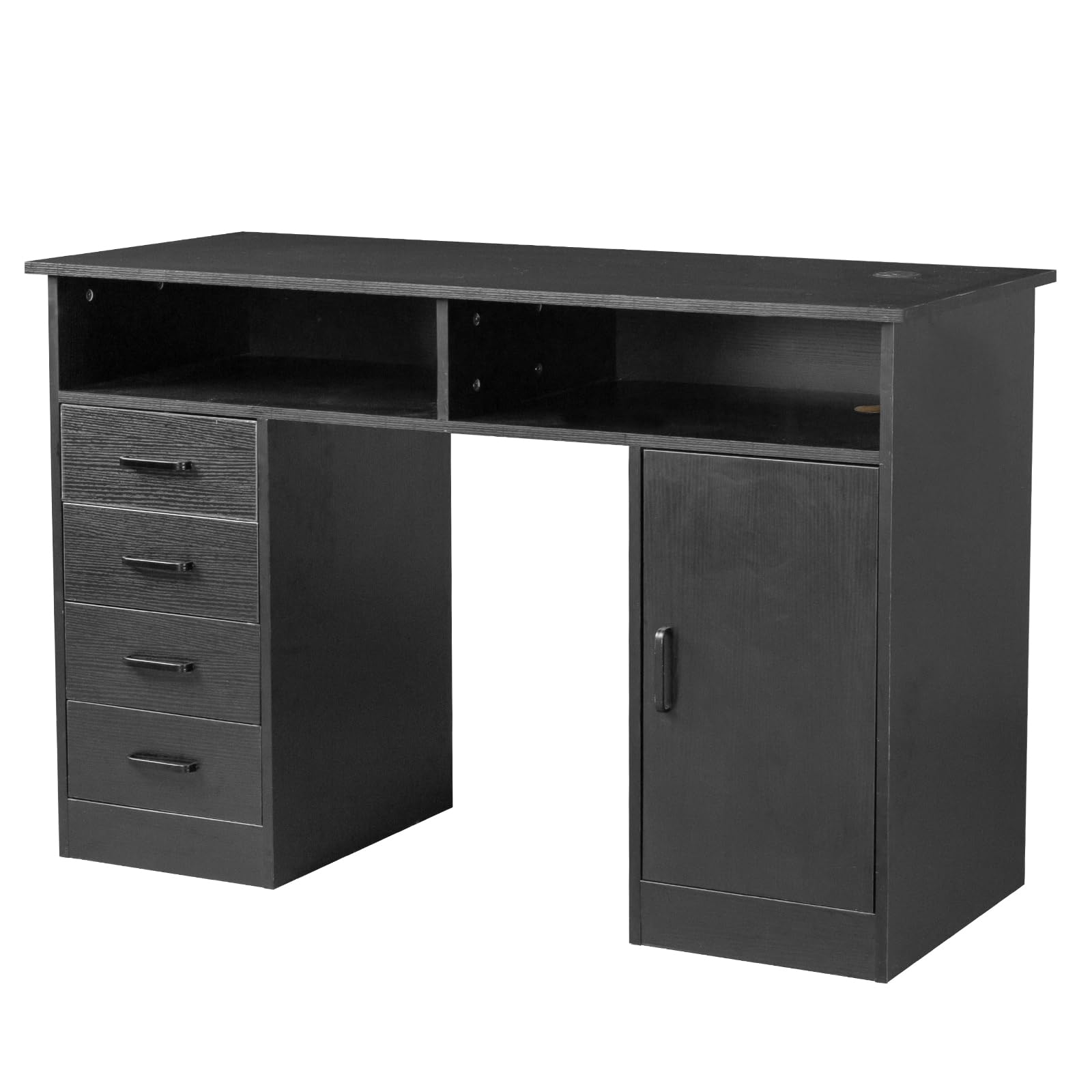 Karl home MDF Computer Desk with 4 Drawers and A Storage Cabinet, Home Office Desk Writing Desk with 2 Storage Compartments, Black Office Table for Bedroom Small Spaces