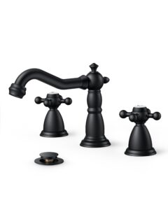 forious antique black bathroom faucets, bathroom sink faucet two handle 3 hole, widespread matte black bathroom faucet with metal pop-up drain & supply lines faucet for bathroom sink, farmhouse