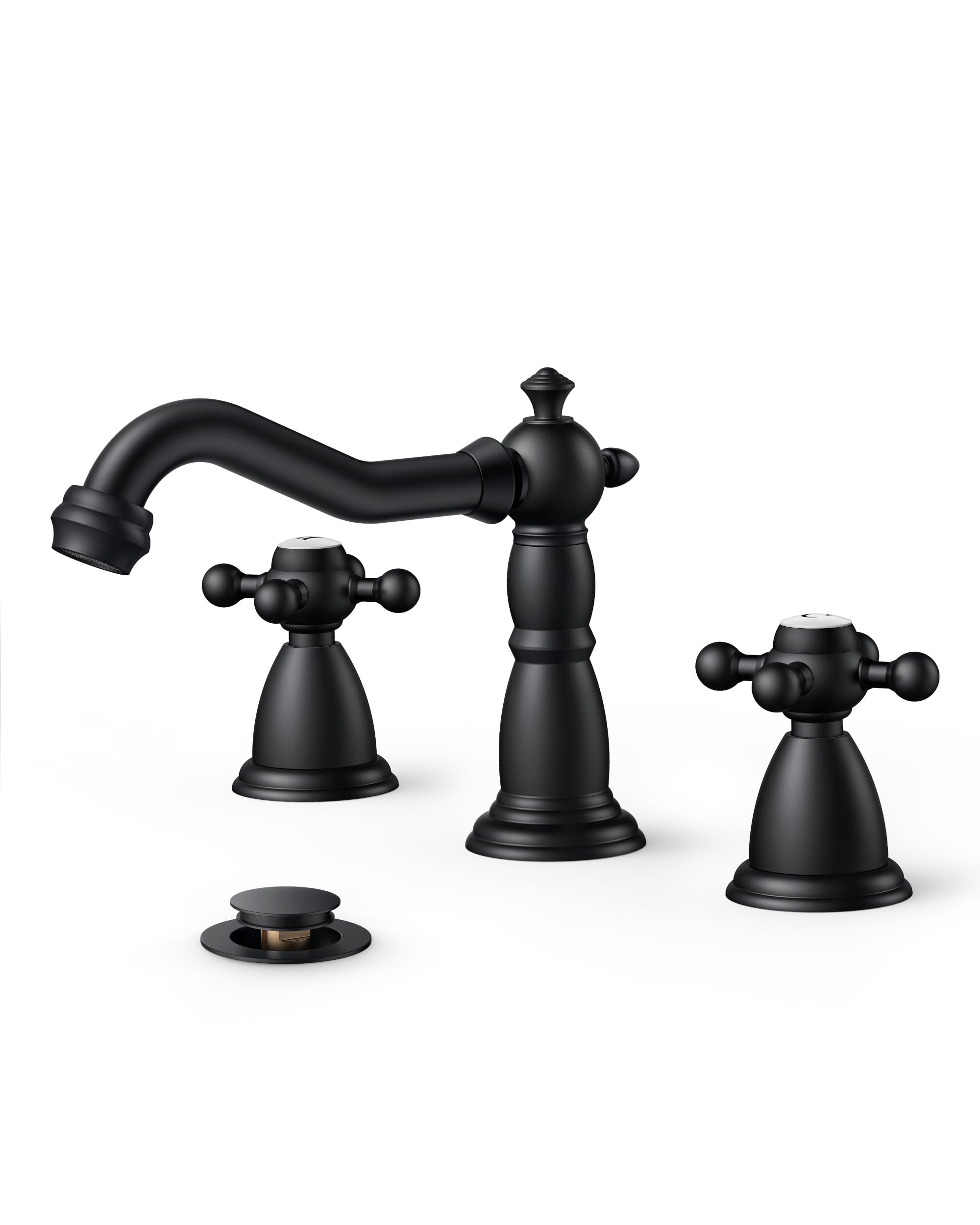 FORIOUS Antique Black Bathroom Faucets, Bathroom Sink Faucet Two Handle 3 Hole, Widespread Matte Black Bathroom Faucet with Metal Pop-up Drain & Supply Lines Faucet for Bathroom Sink, Farmhouse