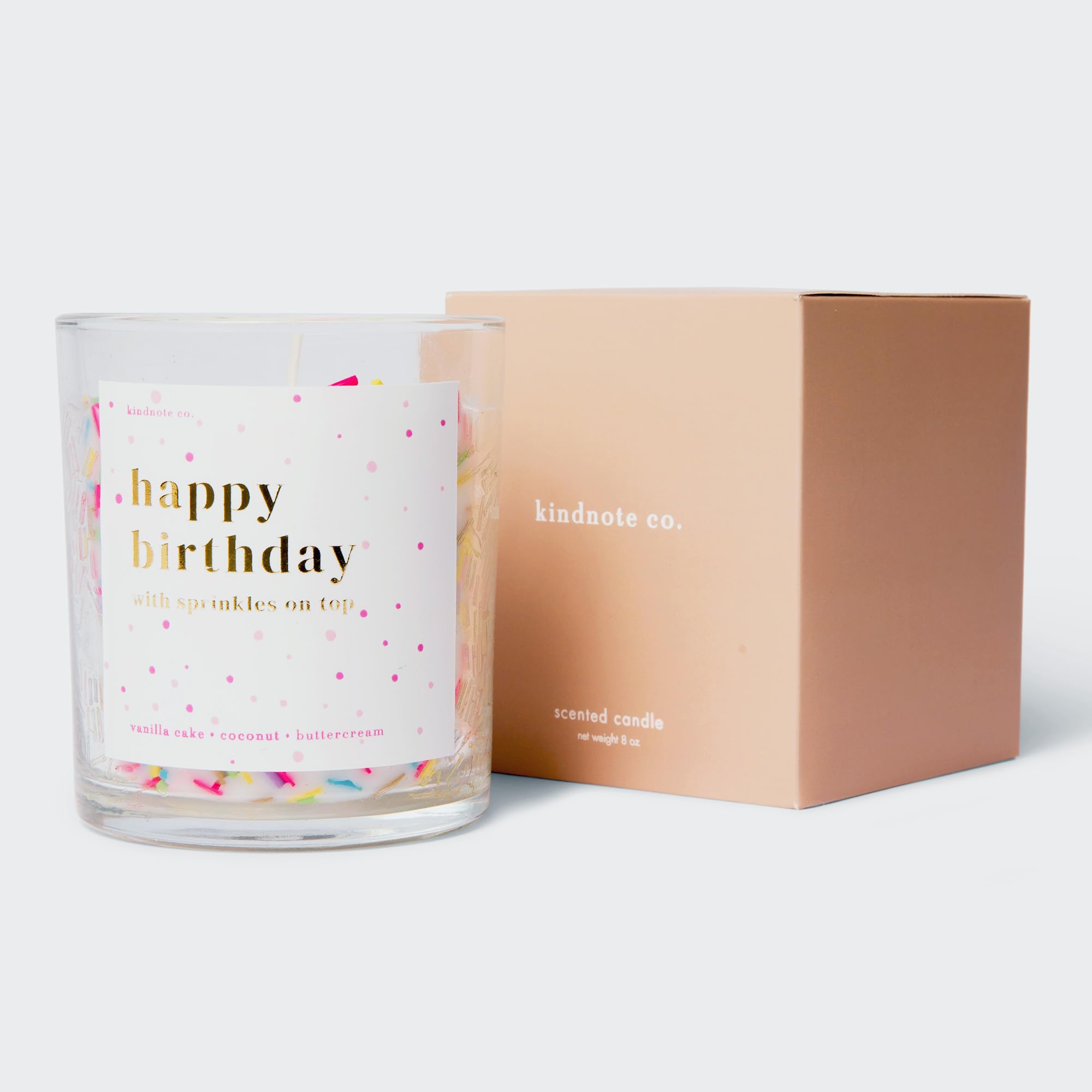 Kindnote Co. Happy Birthday Candle for Women - 8oz Soy Candle, Vanilla Cake, Coconut, Buttercream Scent - Festive Sprinkles, Premium Design, Eco-Friendly, 40+ Hours Burn Time