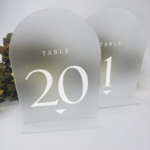 ARROW.C Frosted Arch Wedding Table Numbers with Stands 1-20, 5x7 Acrylic Place Cards & Holders for Centerpiece, Decoration, Reception, Party, event, Anniversary (Frosted)