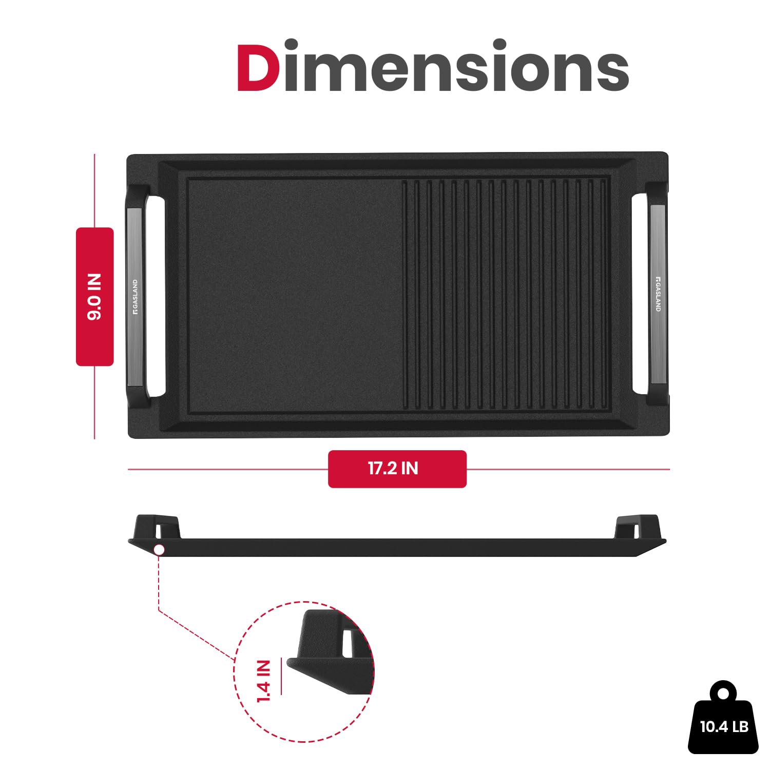 GASLAND Rectangular 2-in-1 Cast Iron Grill/Griddle Pan with Handles, Non-Stick & Non-Rust Coating for Induction Cooktop