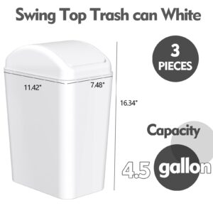 Yesdate 3-Pack 4.5 Gallon Plastic Trash Can with Swing Lid, Swing-Top Waste Can, White