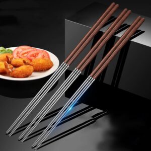 Kichvoe 1 Pair Long Cooking Chopstick Stainless Steel Chopstick with Wooden Handle 40cm Chinese Long Hot Pot Chopstick Wooden Frying Chopstick for Hot Pot Frying Noodle Cooking Favor