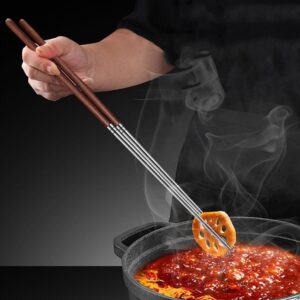 Kichvoe 1 Pair Long Cooking Chopstick Stainless Steel Chopstick with Wooden Handle 40cm Chinese Long Hot Pot Chopstick Wooden Frying Chopstick for Hot Pot Frying Noodle Cooking Favor