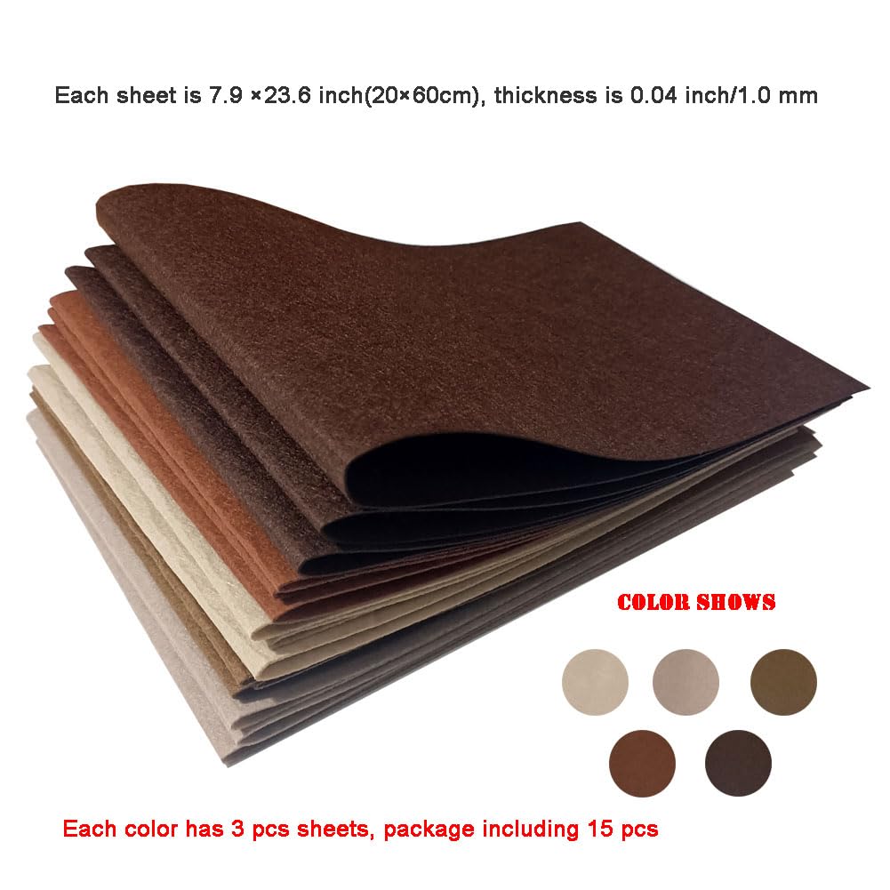 MENDERRY 7.9 ×23.6 inch Felt Fabric Sheets for Craft, 15 PCS Stiff Non-Woven Craft Felt Sheets for DIY Project Sewing