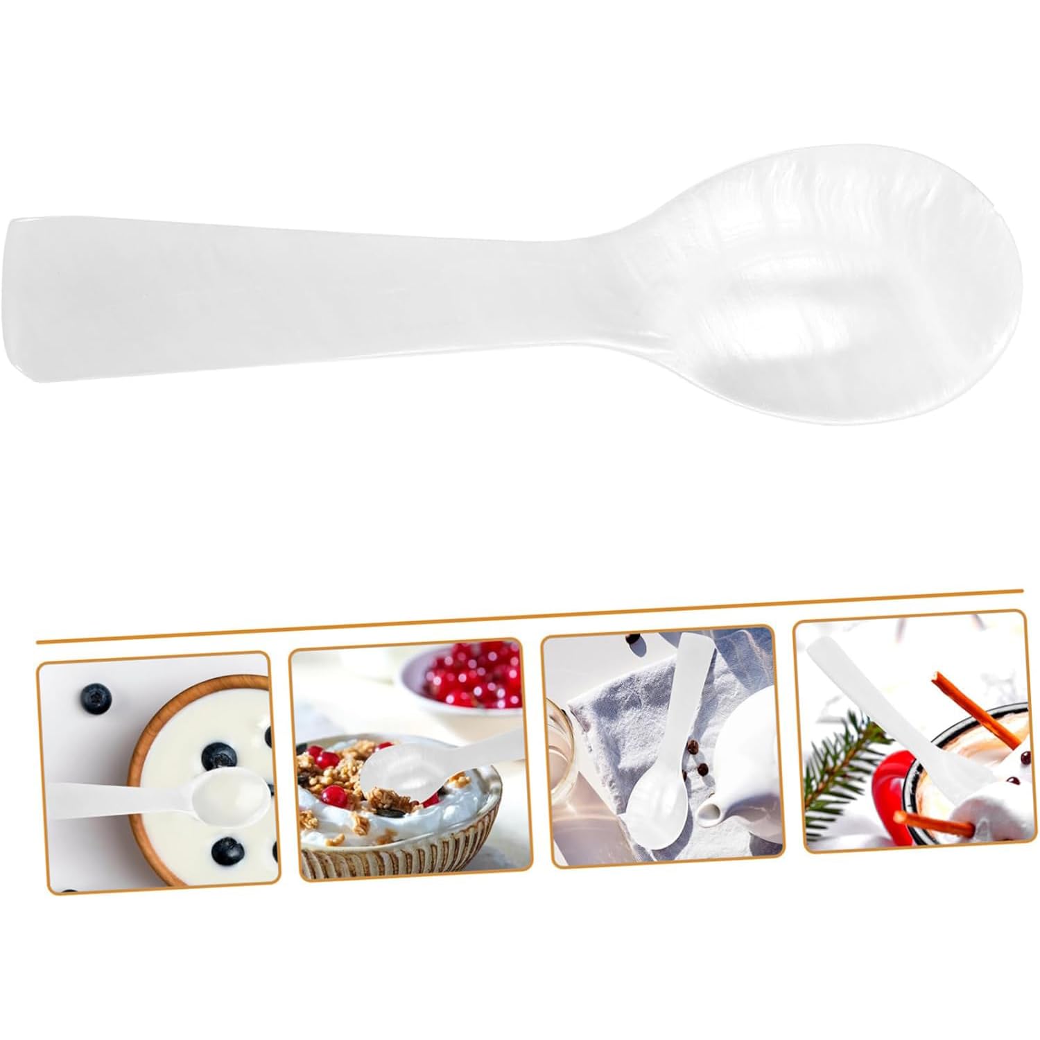 BUWUSMU Set of Caviar Spoons with Shell Design - Mother of Pearl MOP Caviar Spoons with Round Handles for Serving Caviar, Eggs, Ice Cream, Coffee in Restaurants (2 Pieces, 3.54 Inches)