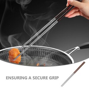 Kichvoe 1 Pair Long Cooking Chopstick Stainless Steel Chopstick with Wooden Handle 40cm Chinese Long Hot Pot Chopstick Wooden Frying Chopstick for Hot Pot Frying Noodle Cooking Favor