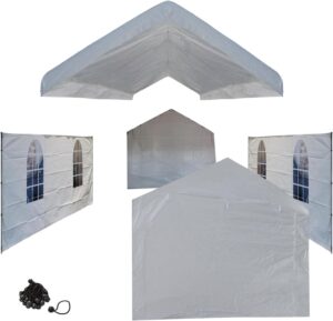 10x20 white canopy carport cover set with valanced top all 4-side walls and top (5 pcs tarps set, no frame) double side windows