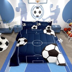 jejeloiu football comforter set full size kids soccer ball pattern comforter for boys girls teens sports theme bedding set breathable football court duvet set room decor quilt set