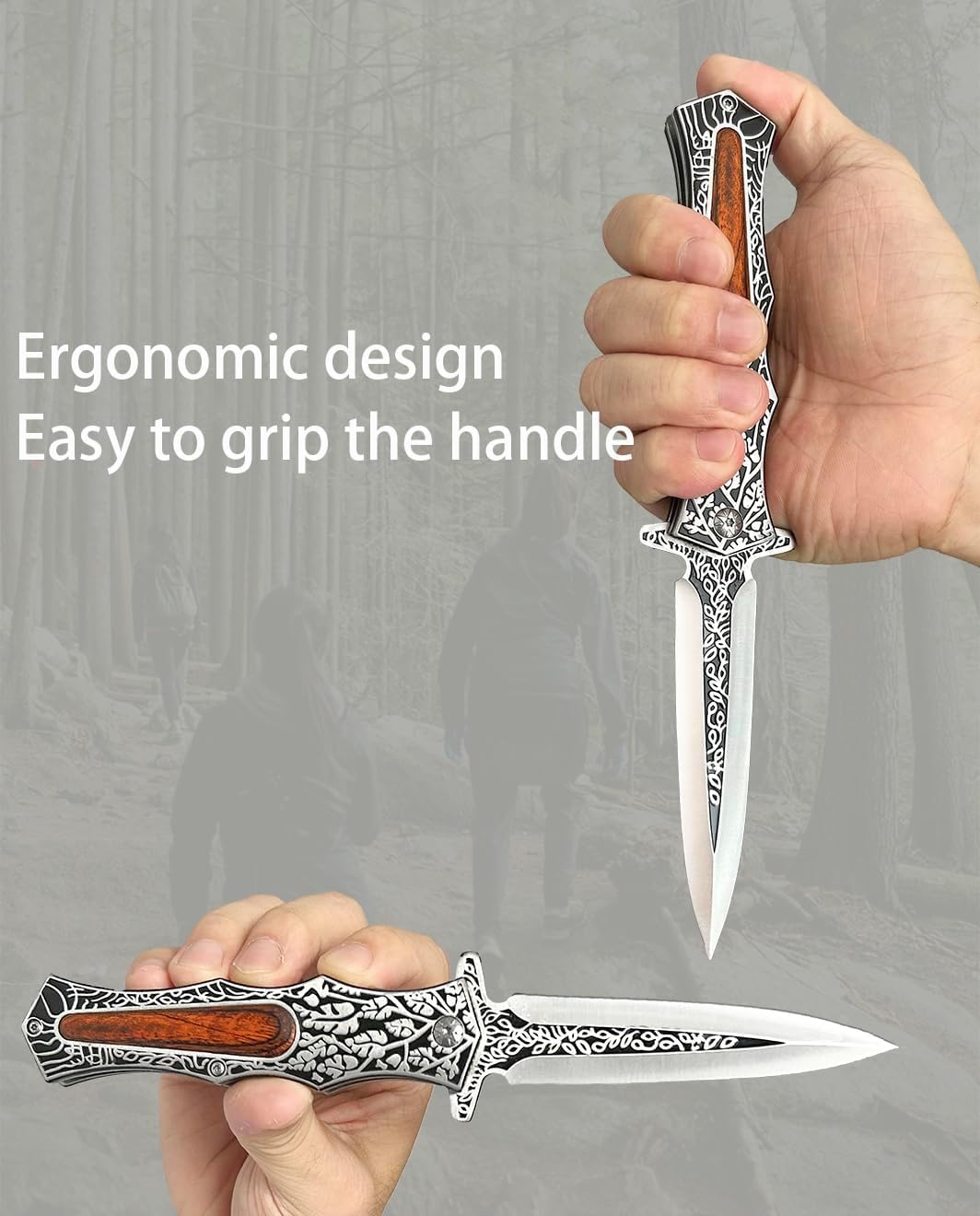 SELUCREH Folding Knife Stainless Steel Blade with 3D Retro Embossed Pattern, Pocket Clip for Men,Sharp Camping Survival Hiking Knives (Sword Type)