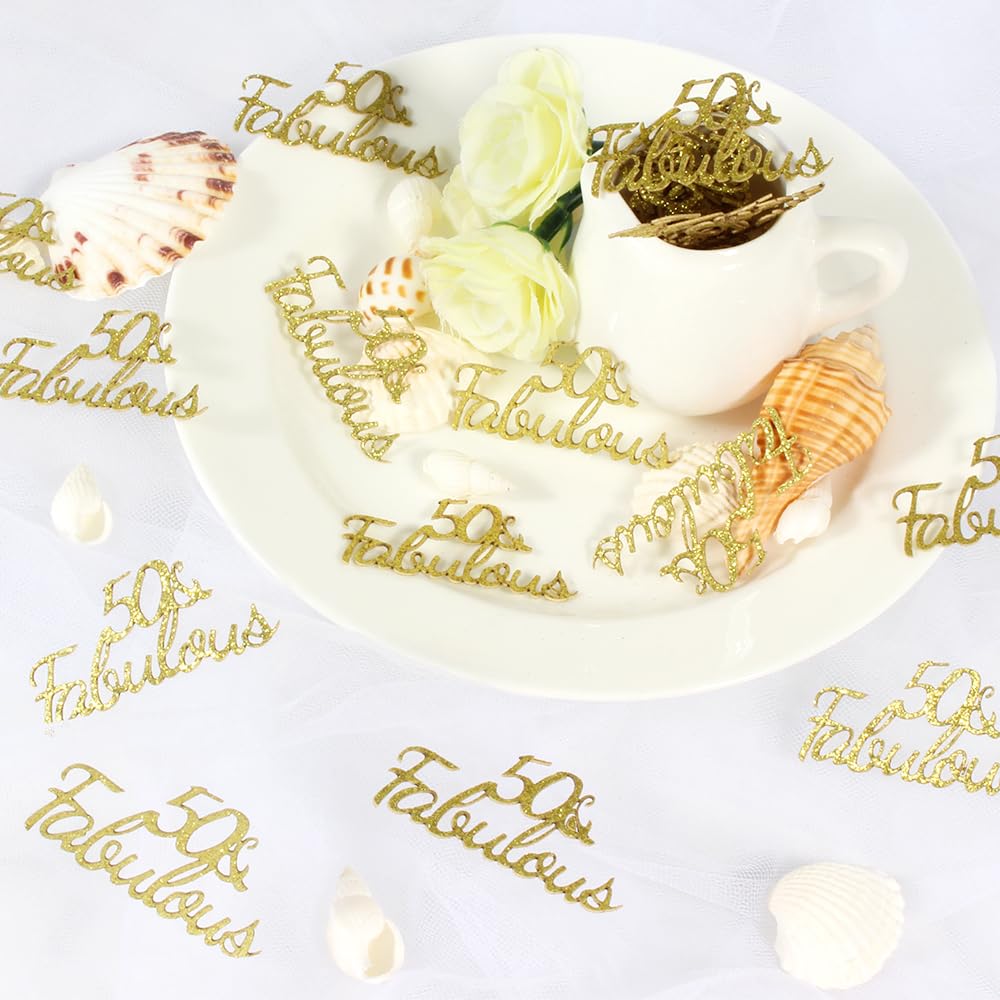 Happy Birthday Party Table Confetti Glitter Gold 50 and Fabulous Table Scatter Decorations for 50 Years Old Birthday/Wedding Anniversary Party Favor Decor Supplies 100PCS