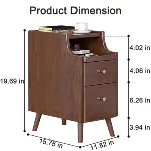 Solid Wood Nightstand with 2 Drawers, Bedside Table with Open Sliding Shelf, Mid Century Modern Night Stand, End Side Table for Bedroom, No Assembly Needed, Walnut