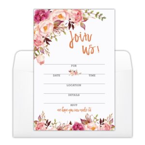 yuexll set of 25 floral invitations with 25 white envelopes, join us fill-in invites cards fit all occasion for birthday, engagement, wedding, bridal shower, anniversary party - 03