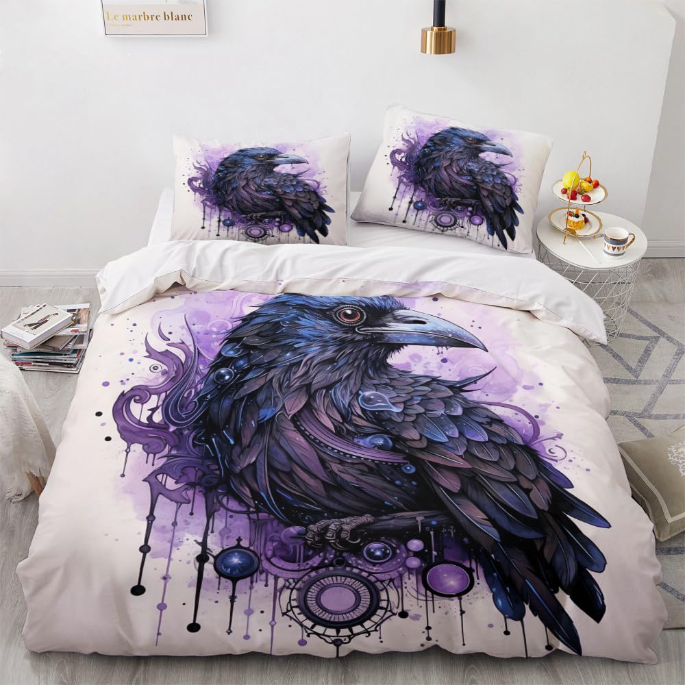 OmErsa Crow Duvet Cover Queen Size Set, Gothic Bedding Bedroom Decor, Comforter Cover & 2 Pillowcases 3 Pieces, Home Collection Quilt Cover