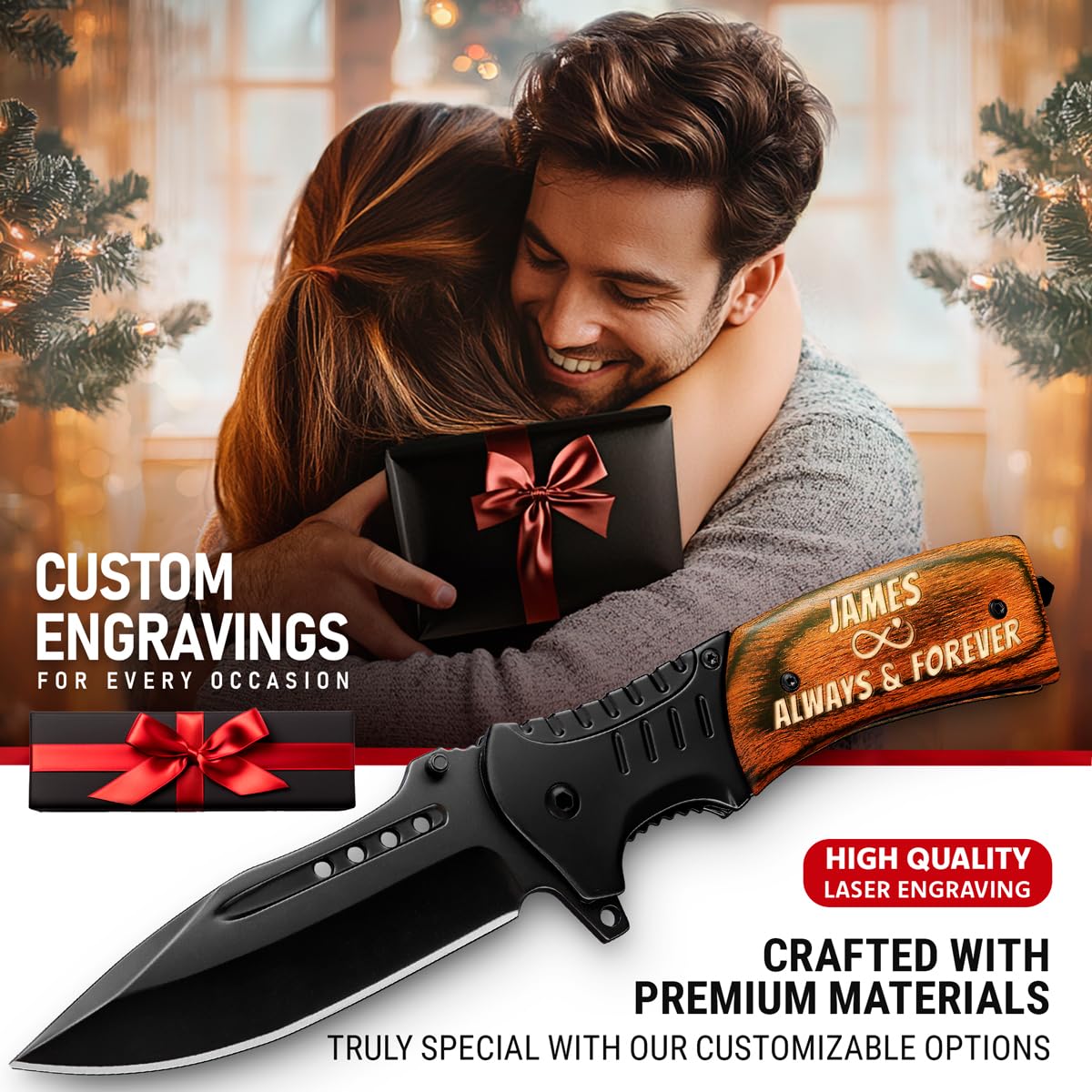 Gifts for men -Pocket Knife - Personalized & Bulk - Customized Folding Knives - Best Gift Idea for New Year Christmas - Gifts for Him Her - Secret Santa for Dad Husband - Stocking Stuffers for Men Women 0207 1 FB NN