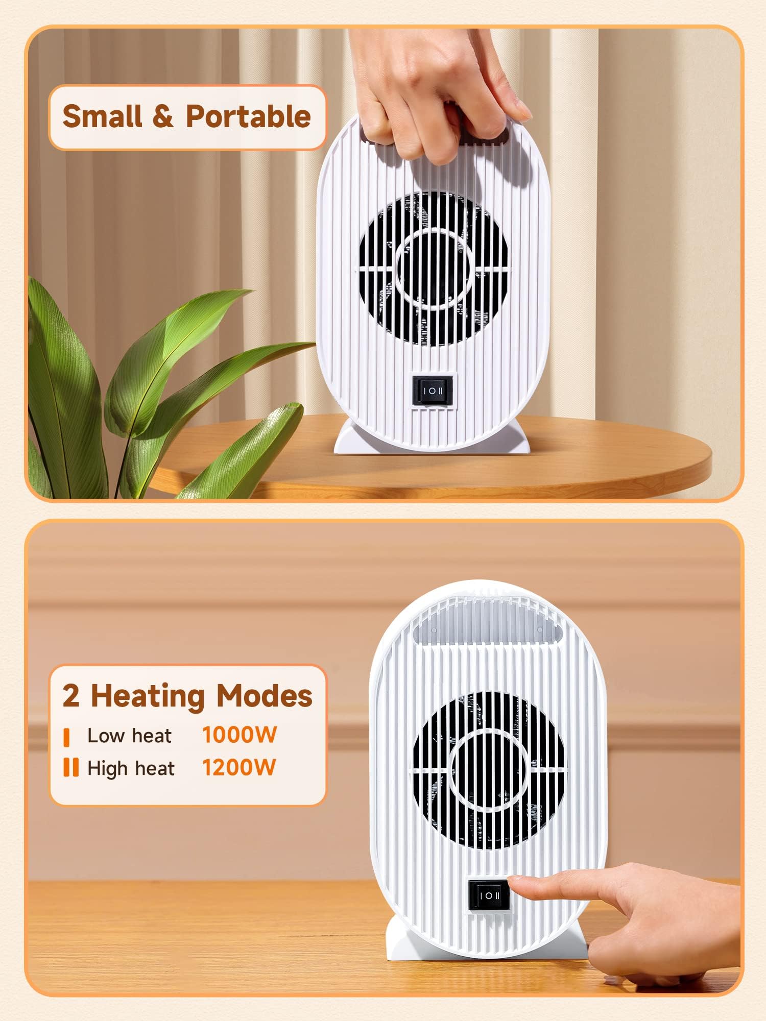 1200W/1000W Space Heater Indoor, 2S Heating Mini Heater Small Heater, 28dB Portable Heater for Bedroom Bathroom Heater, Mini Heater for Bathroom, Bedroom, Office Heater, Mini Desk Heater [Gifts]