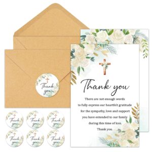 bybous 50 pack funeral thank you cards with envelopes, 4×6 in watercolor flowers sympathy thank you cross bereavement card for funeral memorial family friends loved ones celebration of life