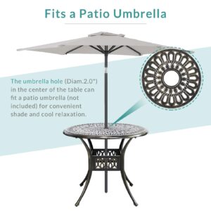 MEETWARM 5-Piece Outdoor Patio Dining Set, All-Weather Cast Aluminum Patio Conversation Set for Backyard Garden Deck with 4 Cushions Swivel Rocker Chairs and 35.4" Round Table, Navy Blue