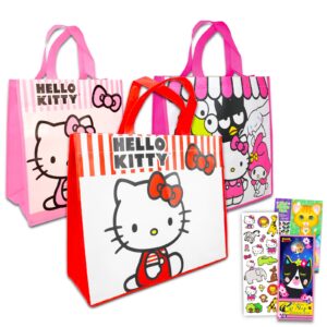 hello kitty tote bag set for girls - hello kitty accessories bundle with 3 hello kitty reusable bags hello kitty grocery bags with stickers, more | hello kitty tote bag set