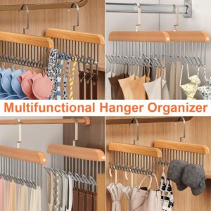 Plowatxi Belt Hanger for Closet 2 Pack Belt Hanger with 16 Hooks, Sturdy Wooden Non-Slip Belt Holder for Closet Space Saving Belt Organizer for Closet Rotating Display Belt Rack for Bra Hat Tank Tops