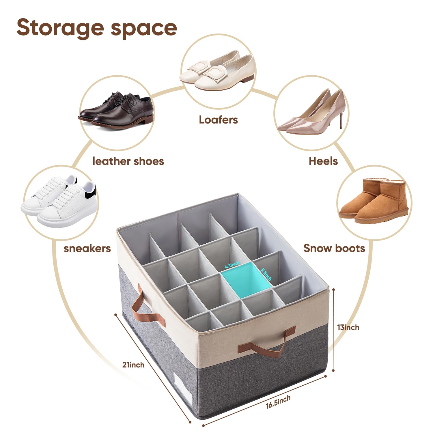 TOSHISON Shoe Organizer for Closet, Space-Saving Shoe Storage Boxes, Fits 16 Pairs, Large Clear Shoe Box Storage Containers, Foldable Shoe Storage Bins with Bottom Support