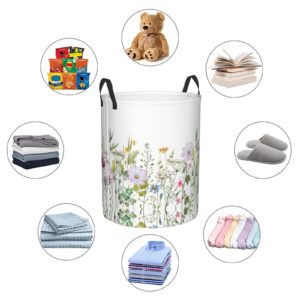 Wildflowers Laundry Basket Organizer Collapsible Laundry Hamper Nursery Storage Basket Bin with Handles for Clothes Toy Bathroom Room