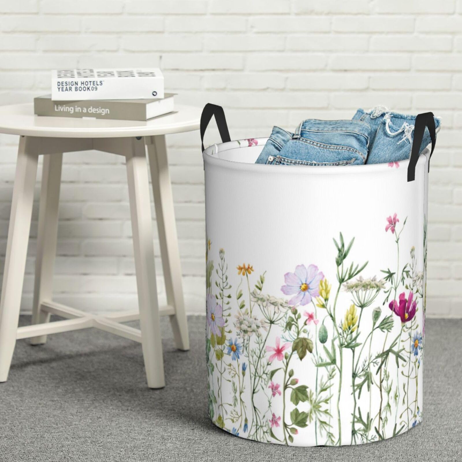 Wildflowers Laundry Basket Organizer Collapsible Laundry Hamper Nursery Storage Basket Bin with Handles for Clothes Toy Bathroom Room