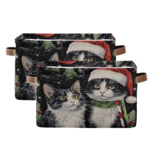 senya Christmas Basket, Christmas Cats with Hat Foldable Fabric Collapsible Storage Bins Organizer Bag for Storage Clothes