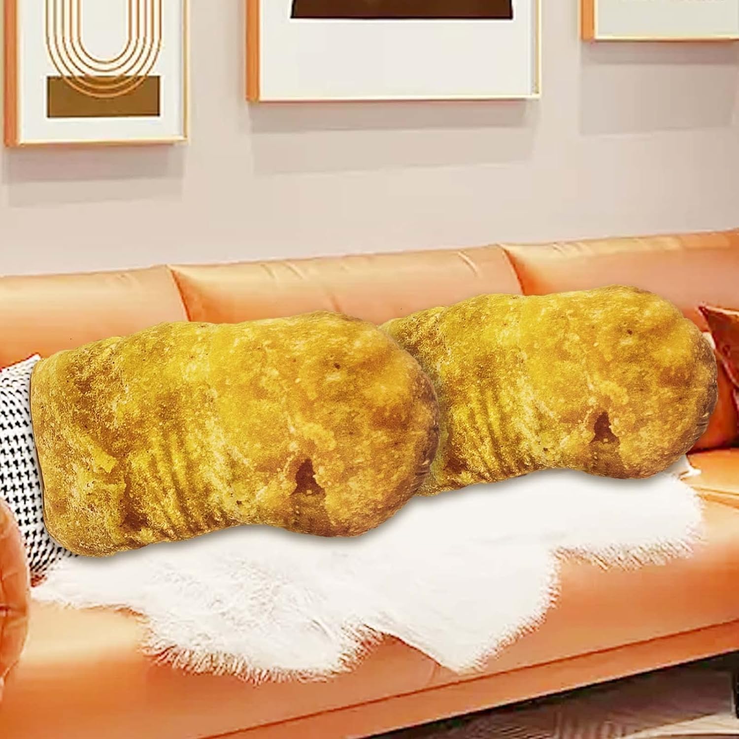 25.6in Simulation Chicken Nuggets Plush Pillow Cushion Funny Big Chicken Block Plush Pillow to Children Adult Girlfriend's Best Gift