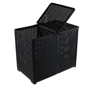 oymlclivisa plastic 2 sections laundry hamper, plastic folding laundry basket with lid, black